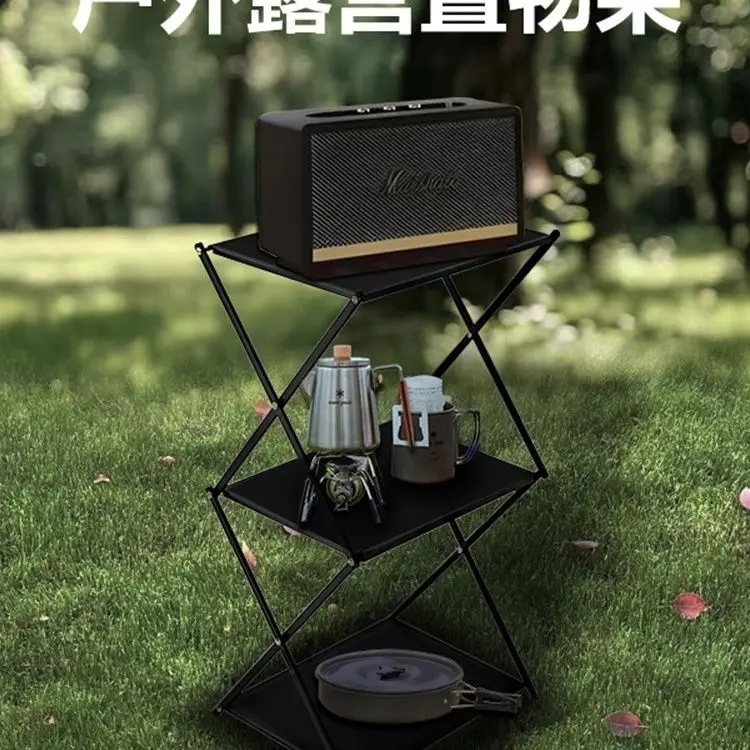 Outdoor Blackened Aluminum Alloy Storage Rack, Deformable Folding Table, Multifunctional Camping, Portable Dual-use