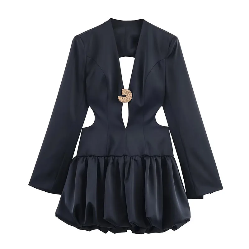 2026 Pleated Short Dresses for Women Long Sleeve Mini Dress Woman Backless Sexy Womens Party Dresses Chic Evening Dress