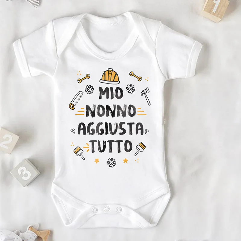 Mio Nonno Aggiusta Tuo Pattern Print Baby Pagliaccetto Manica Corta Girocollo Body Cascul Girl Boy Tuta Baby Party Clothing