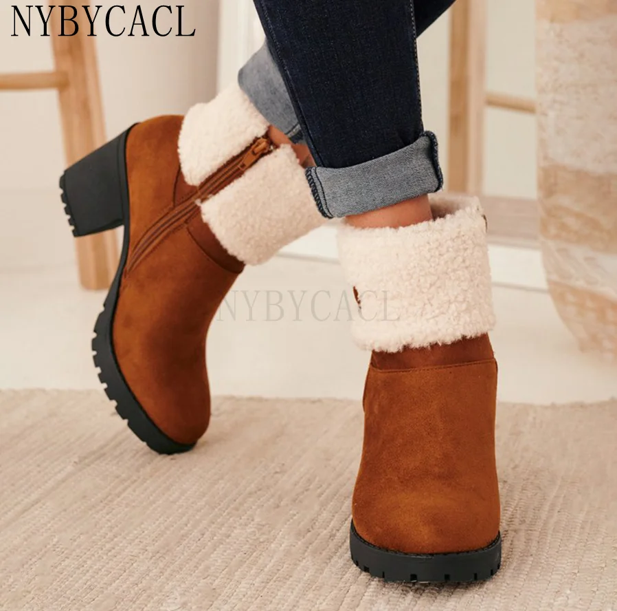 Round Toe Booties Winter Women Leopard Ankle Boots Lace Up Footwear Platform High Heels Wedges Shoes Woman Bota Feminina New 43