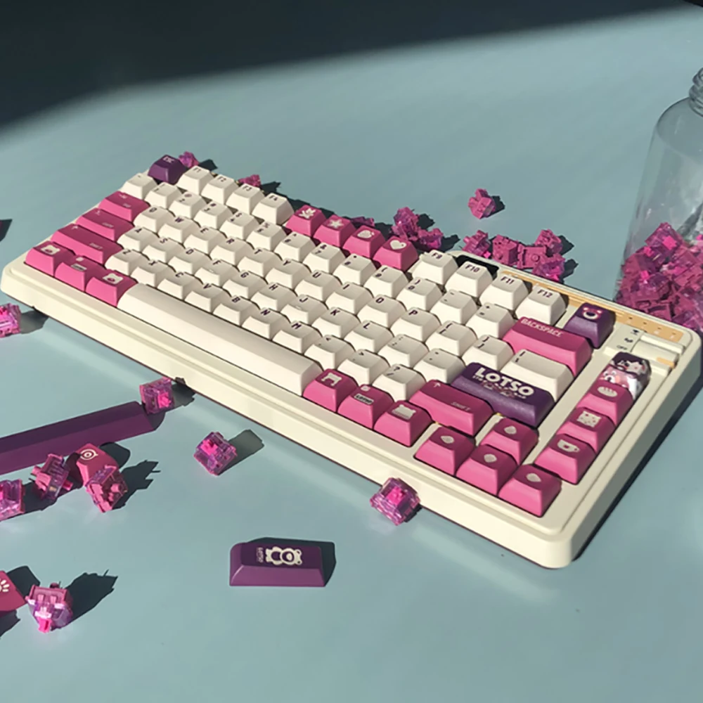 

Cute Pink for LOTSO Strawberry Bear Theme Keycap PBT Thermal Sublimation KCA High Mechanical Keyboard Keys Cap