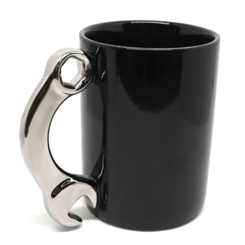 HFWrenchCeramicCupCreativeToolCoffeeMugSpannerTravelMugSilverHandleBlackTeaWater.jpg