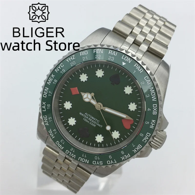 BLIGER NH35new 40mm men's mechanical watch Silver case ceramic bezel Sapphire glass luminous dial Silver Jubilee/Oyster bracelet
