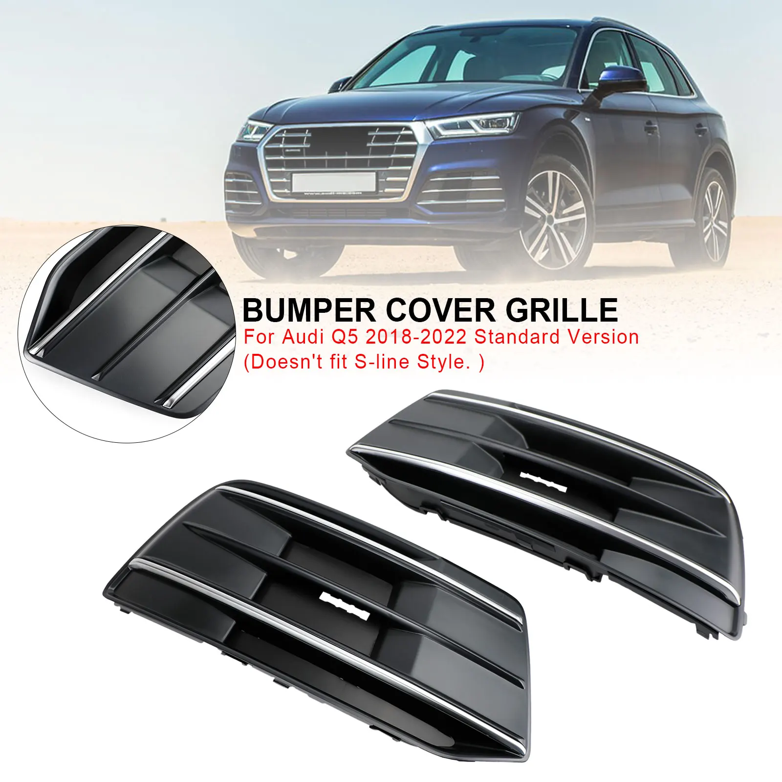 

Artudatech 2PCS Front Bumper Cover Grille Bezel Insert Fit For Audi Q5 2018-2022 Black/Chrome Car Accessories