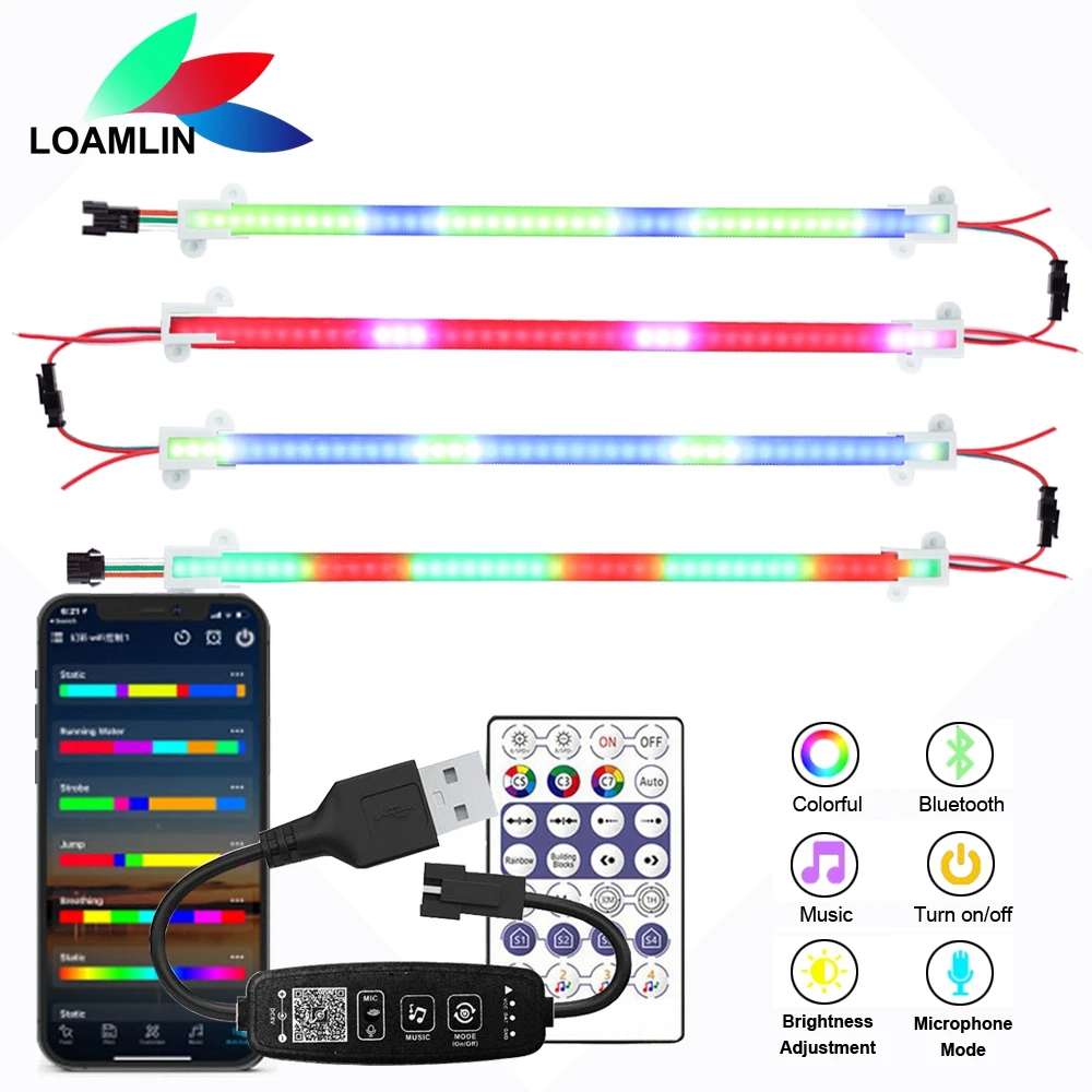 

DC5V WS2812B RGB LED Cabinet Light Aluminum Rigid Bar 28Keys Bluetooth Music Smart Pixels Controller With Mic 50/33cm