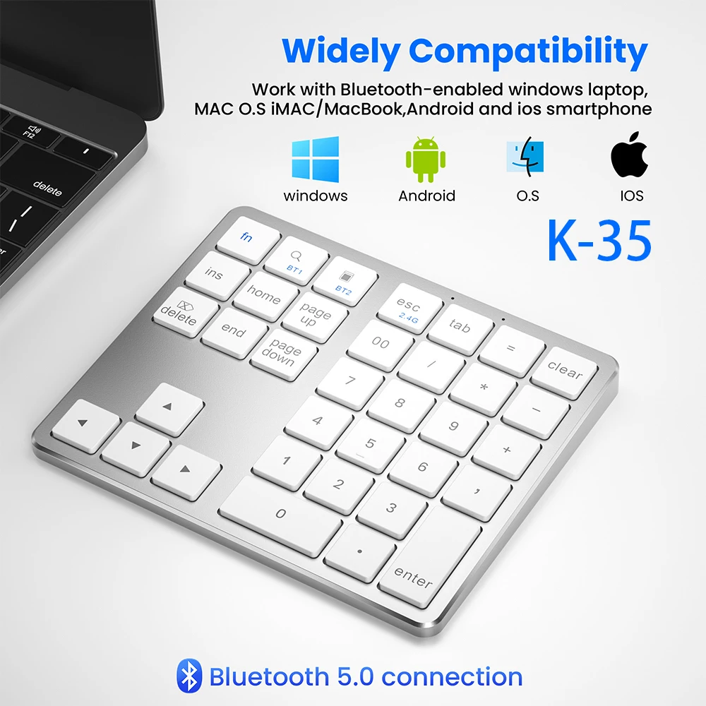 

Bluetooth-подставка под цифры, 2,4 ГГц, ультратонкая Беспроводная USB-подставка под цифры, перезаряжаемая цифровая клавиатура для IOS, Android, Windows, Keyboa