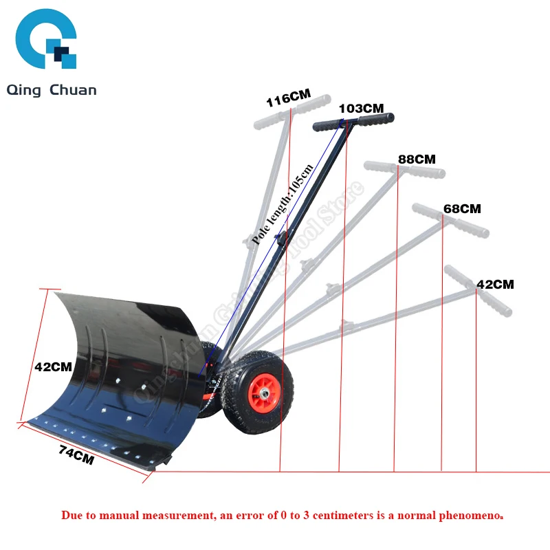 Wheeled Snow Shovel Pusher Efficient Heavy Duty Multi Angle Metal Sleigh Shovel Snow Plow for Park Doorway Walkways Driveway Car 6