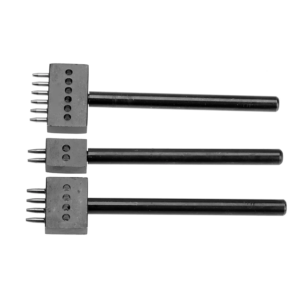 3pcs Leather Hole Punches Row Circular Cut Hole Stitched Spacing 5mm 2/4/6 Prong Leather Punch Craft Tools
