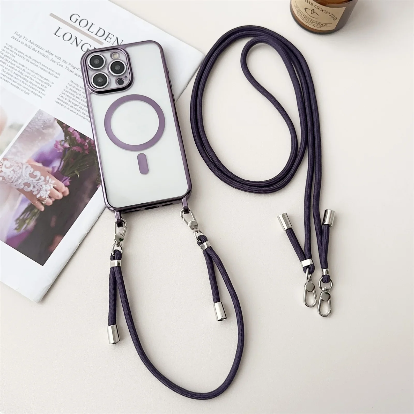 Magnetic Clear Phone Case with Lanyard Wrist Strap and Crossbody Feature