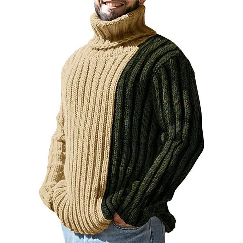 

Men's autumn and winter new splicing contrast color sweater men's long sleeve high neck sweater trend sy0136