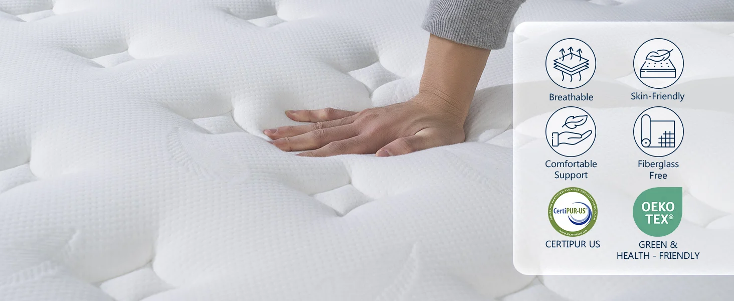 Plush Pillow Top mattresses Breathable Skin Friendly Comfortable Support Fiberglass Free GREEN OEKO