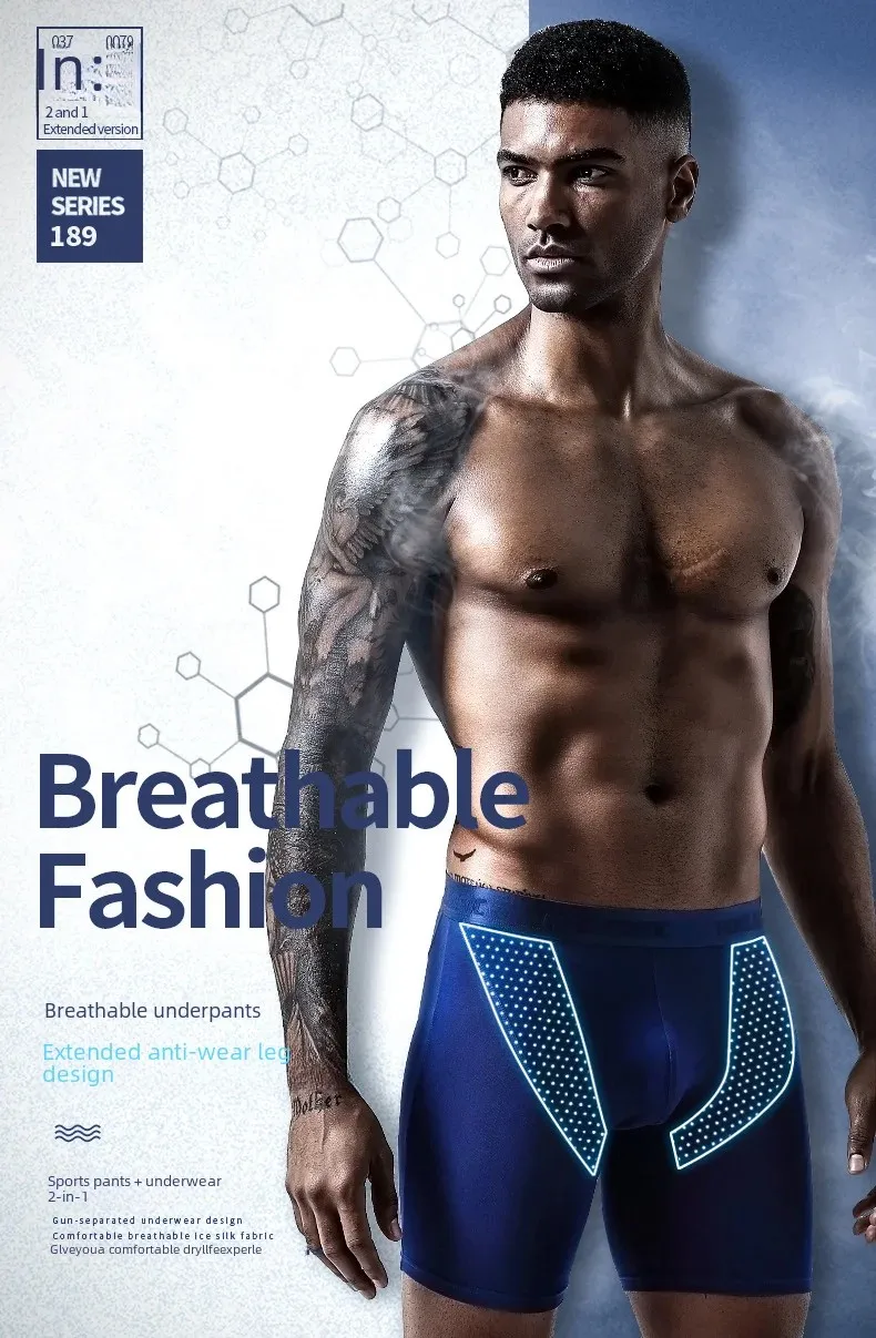 Description Picture 2 of itemMen Sporty Anti-wear Modal Underwear Running Fitness Tight Long Leg Quick Drying Extension Flat Corner Pants