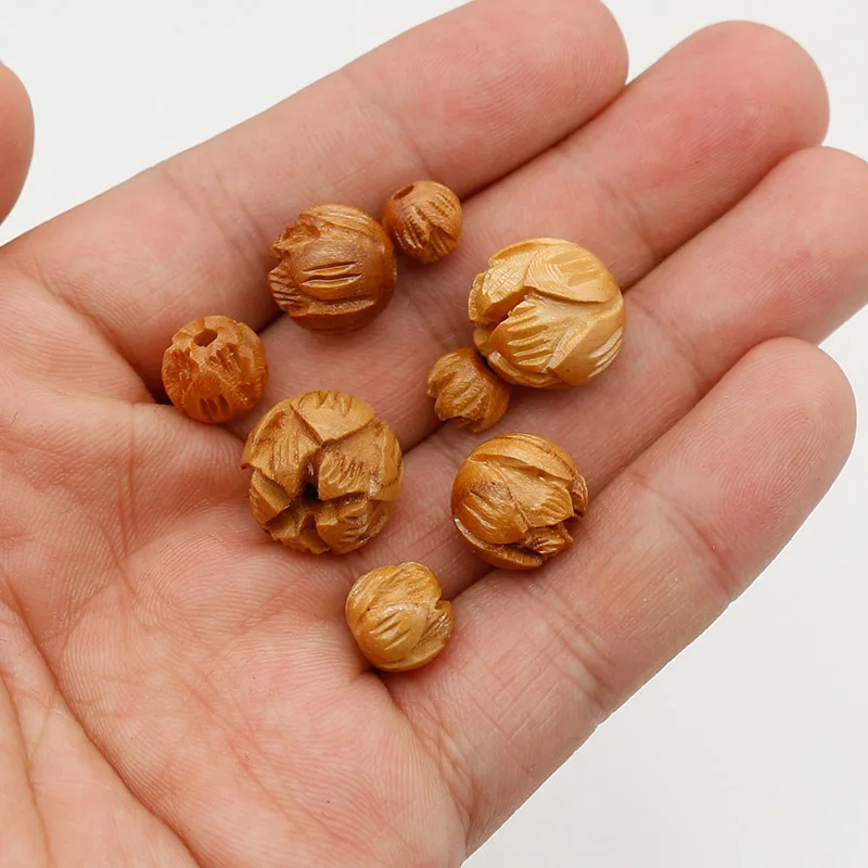 10pcs Natural Peach Wood Carving Beads Craft Wooden Bead DIY Jewelry Making  Bead