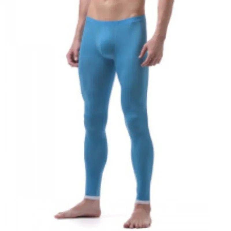 Pink Men's Exotic Pants Ice Silk Leggings Long Johns Ultra-thin Male Pouch Underpants Shapewear Lingerie Pajama Bottom Nightwear