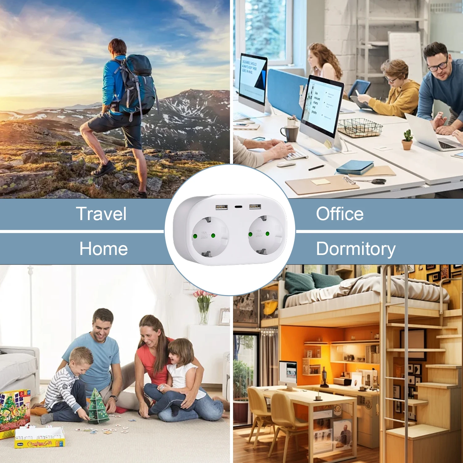 USB Socket EU Electrical Outlets Converter Double Plug Schuko Germany DE Standard Wall Plate European Power Adapter