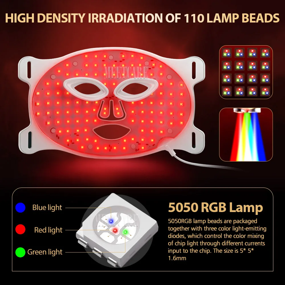 7 Colors LED Face Mask Silicone Gel Red Light Therapy Photon Silicone Facial Mask for Oil Control Repair Tightening Pigmentation