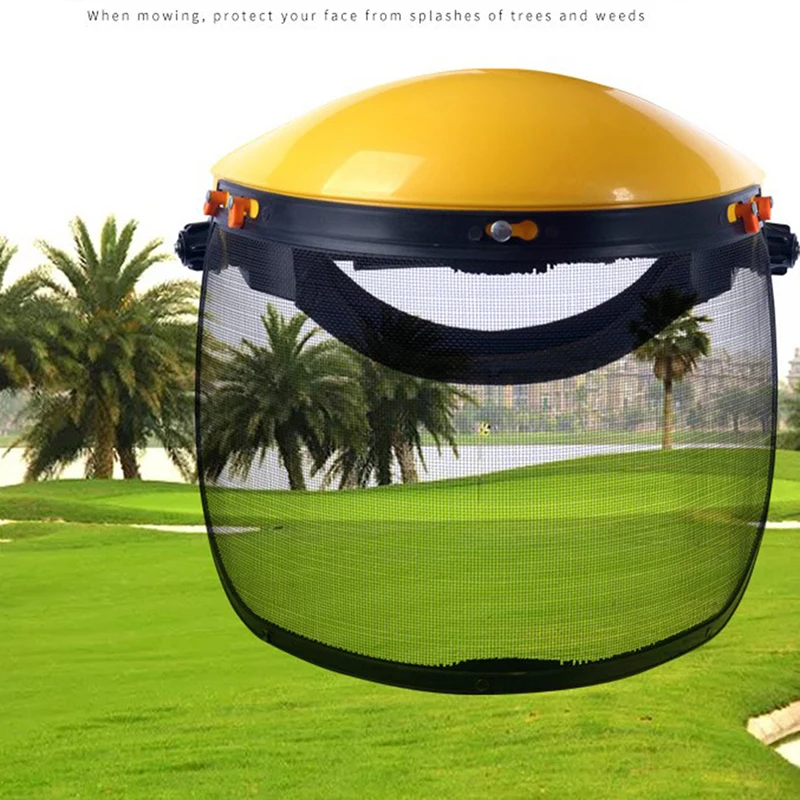 Garden Grass Trimmer Safety Helmet Hat Full Face Mesh Visor Protection, mesh face protector cap