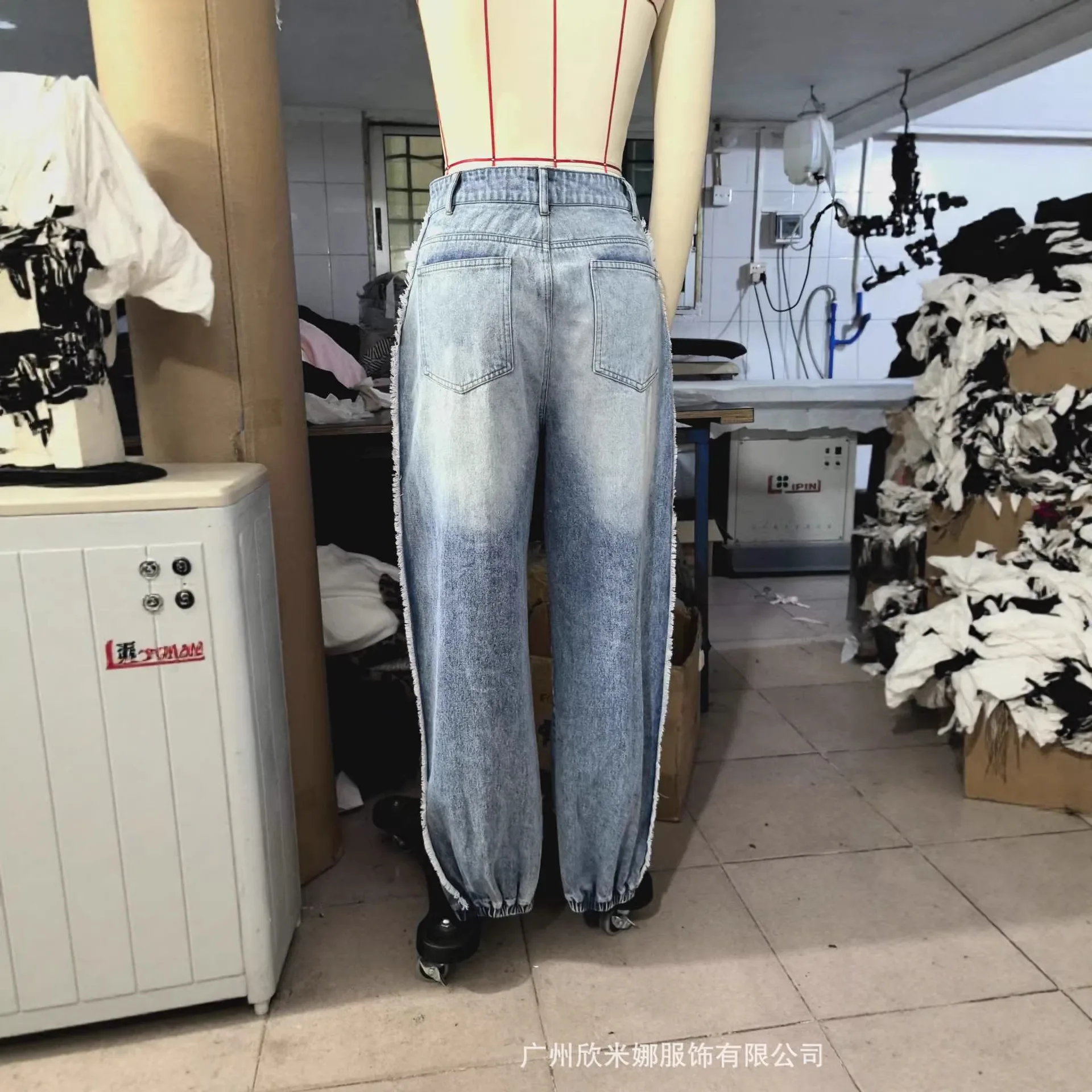 2026 New Summer Women's Washed Ripped Jeans Loose Straight Leg Drawstring Ankle Tied Casual Denim Pants For Daily, view 4