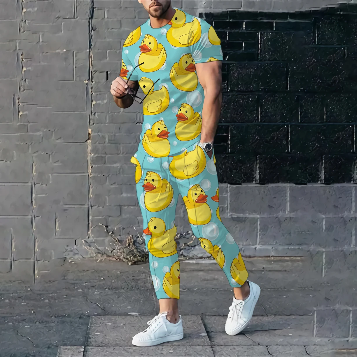 Men's Trousers Tracksuit 3D Printed Summer Jogger Sportswear Short Sleeve T Shirt+Long Pants Street Clothes2 Piece Set Outfits