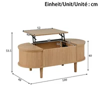 Table basse ovale réglable avec espace de rangement, style vintage, table basse de salon, table de rangement multifonctionnelle 2