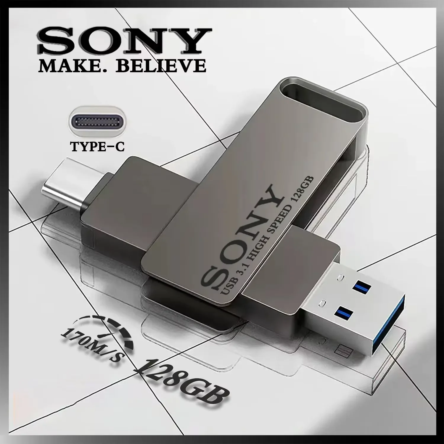 כונן הבזק מסוג USB במהירות גבוהה של SONY בנפח 2TB OTG USB 3.1 Dual-C מתכתי למחשבים ולטלפונים ניידים - 128GB 256GB 512GB 1TB