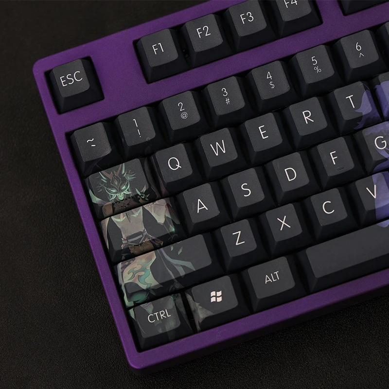 Chaves Conjunto Lados Pbt Tintura Subbed Keycaps Anime dos Desenhos Animados Gaming Key Caps Cherry Perfil Keycap para Genshin Impacto Xiao 108 - Imagem 2