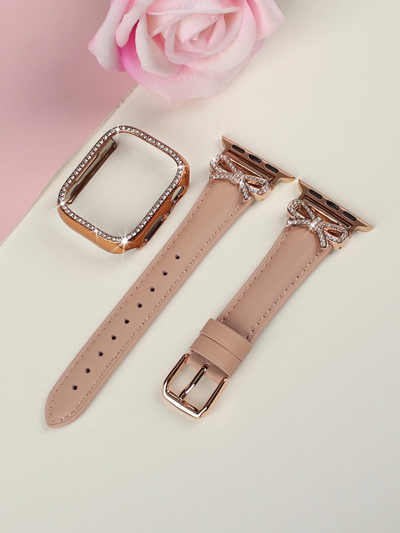 Elegant Bow Strap with Diamond Case for Women's Smartwatch Accessories