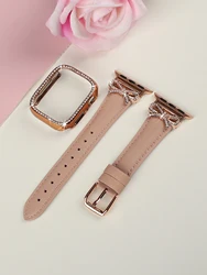 Elegant Bow Strap with Diamond Case for Women's Smartwatch Accessories (Brown)
