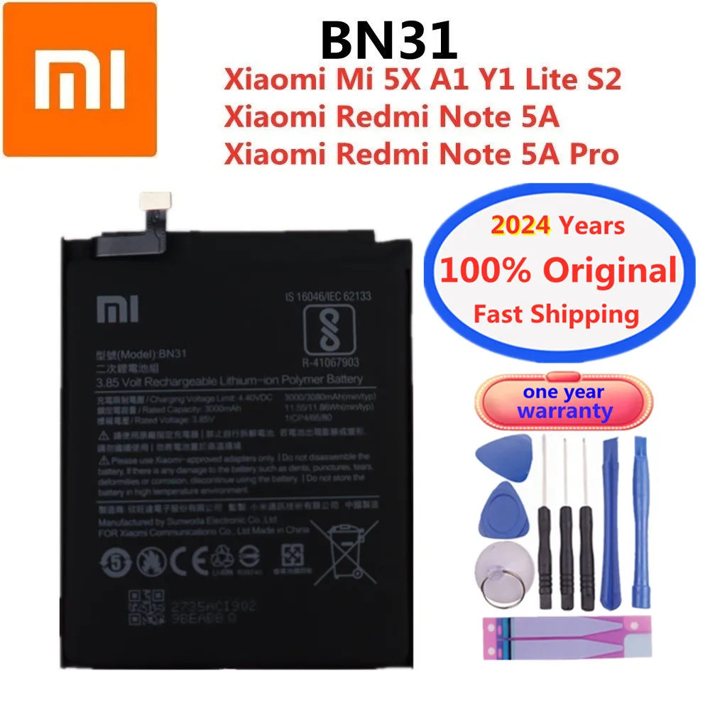 2024 Years 3000mAh BN31 100% Original Battery For Xiaomi Redmi Note 5A / Note 5A pro Mi 5X A1 Y1 Lite Redmi S2 Phone Battery dctenone phone battery bm47 for xiaomi redmi 3 3s 3x 4x 3 pro note 3 5 5a pro mi 5x bm46 bn31 bn45 replacement batteries