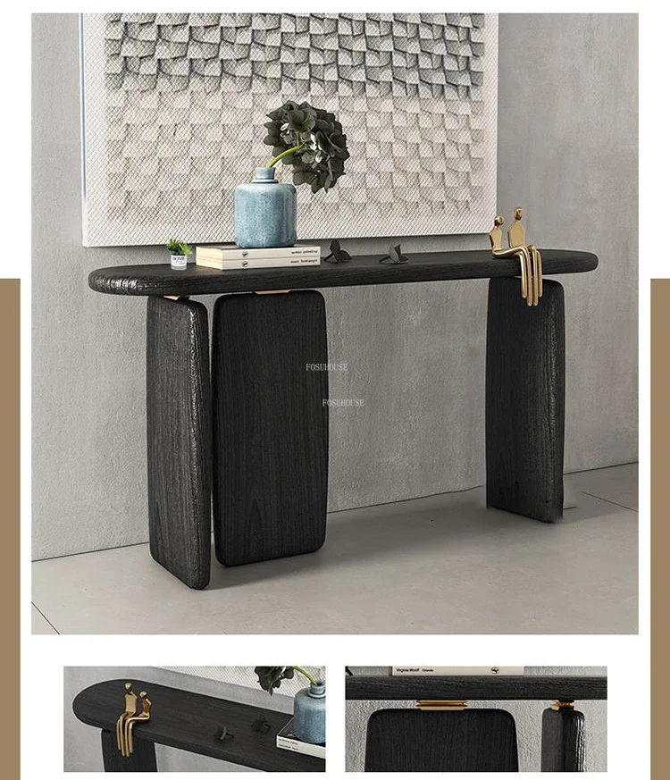 Description Picture 6 of itemAmerican Solid Wood Console Table Living Room Furniture Entrance Console Light Luxury Home Creative Design Black Porch Cabinet Z