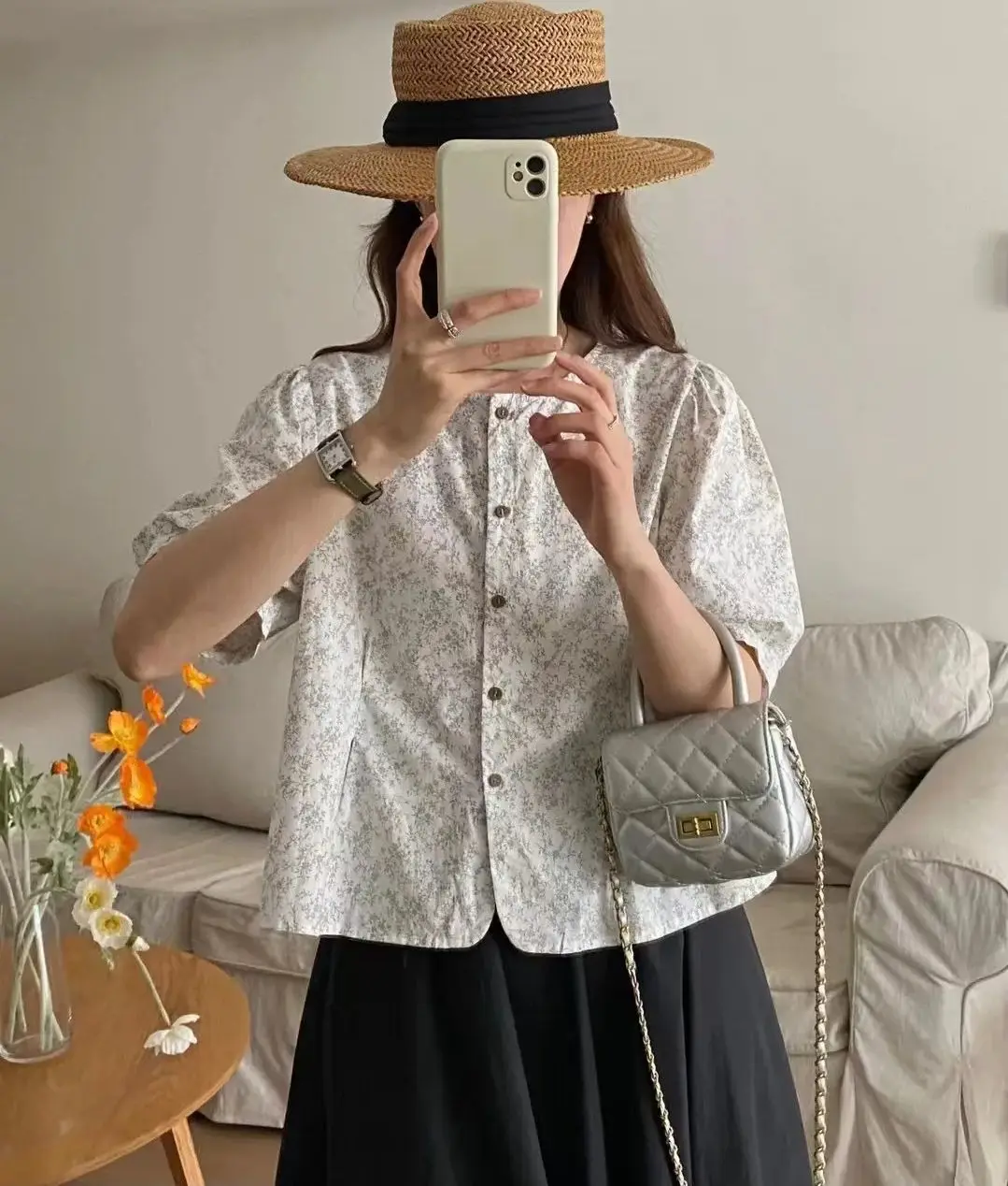 

Одежда Mori kei, лето 2024, топы с коротким рукавом, хлопковая рубашка с принтом, корейская мода, шикарная и элегантная женская блузка