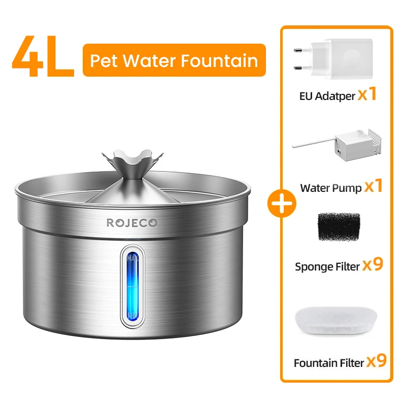 ROJECO Stainless Steel Automatic Pet Water Fountain - Smart Dispenser
