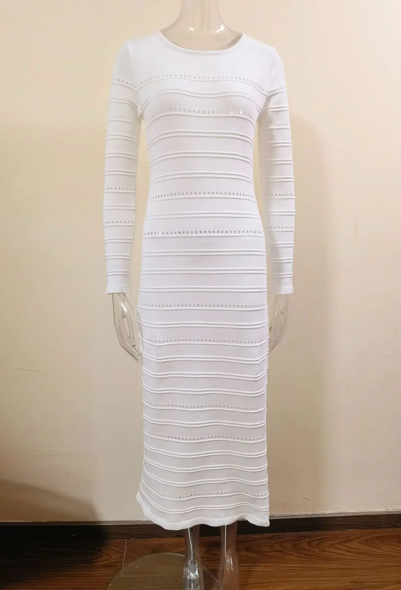 Striped Hollow Two-Wear Knitted Long Dress For Women Fashion Party Club Sweater Dress Vestido FemaleSlim Solid Outfits