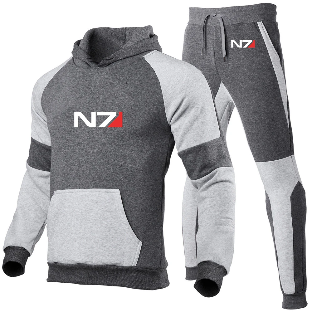2023 Spring and Autumn N7 popular effect Logo printing design splicing pullover+sweatpants patchwork comfortable and popular sui