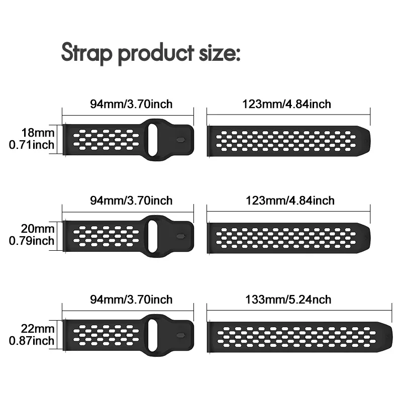 18mm 20mm 22mm hole Silicone Band for Samsung Galaxy Watch 6 5 4 for Huawei GT4 3 GT2 pro bracelet for Garmin Vivoactive 4 strap