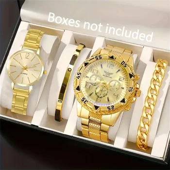 4 pieces of fashionable business casual perfect classic luxury couple teenagers style quartz watch minimalist bracelet suit best