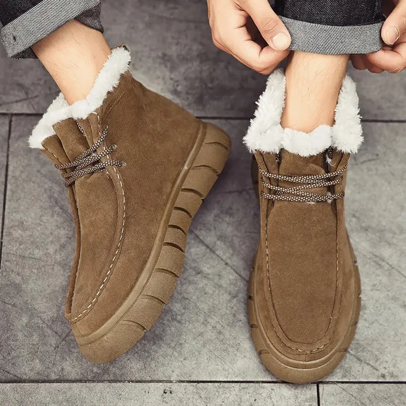 Men's Warm Snow Boots Winter Fashion Plus Velvet Comfortable Outdoor Walking Cotton Boots Simple Casual Male Plush Ankle Boots