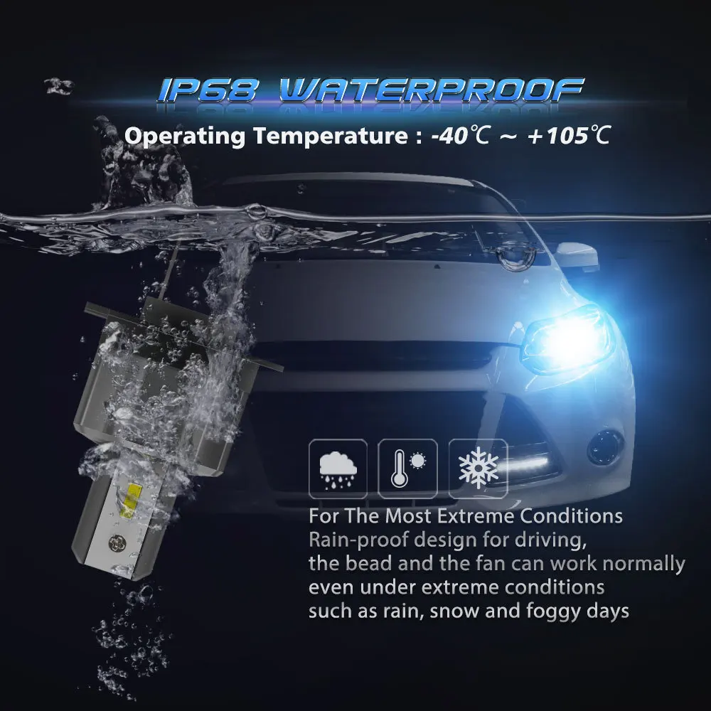 

H7 LED Headlight Bulbs - Powerful and Energy Efficient - 6000K, 55W, 26000LM, Set of 2