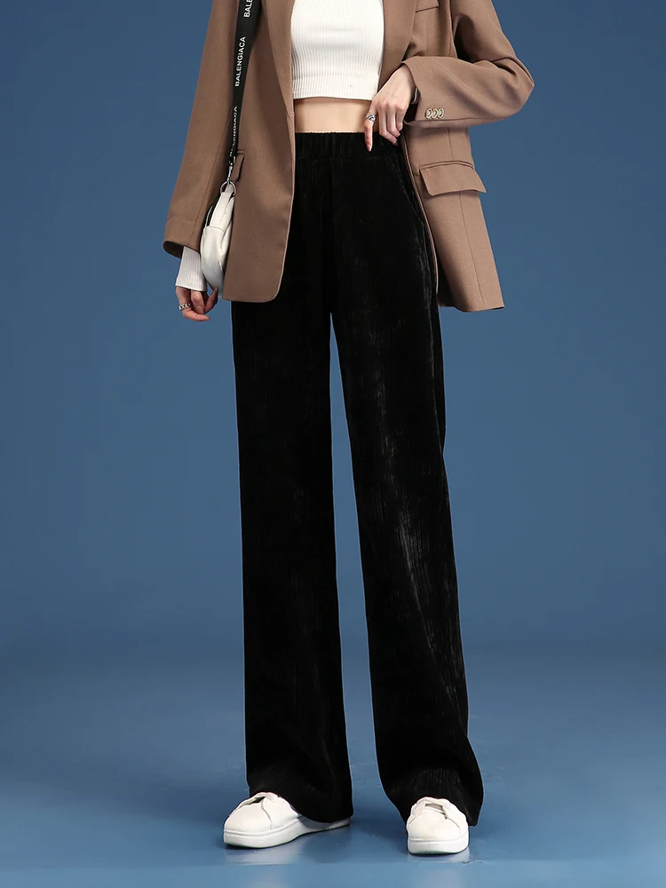 Women Plush Thick Pants Warm Winter Straight Corduroy Trousers Traf High Waist Casual Korean Fashion Female Wide Leg Baggy Pants