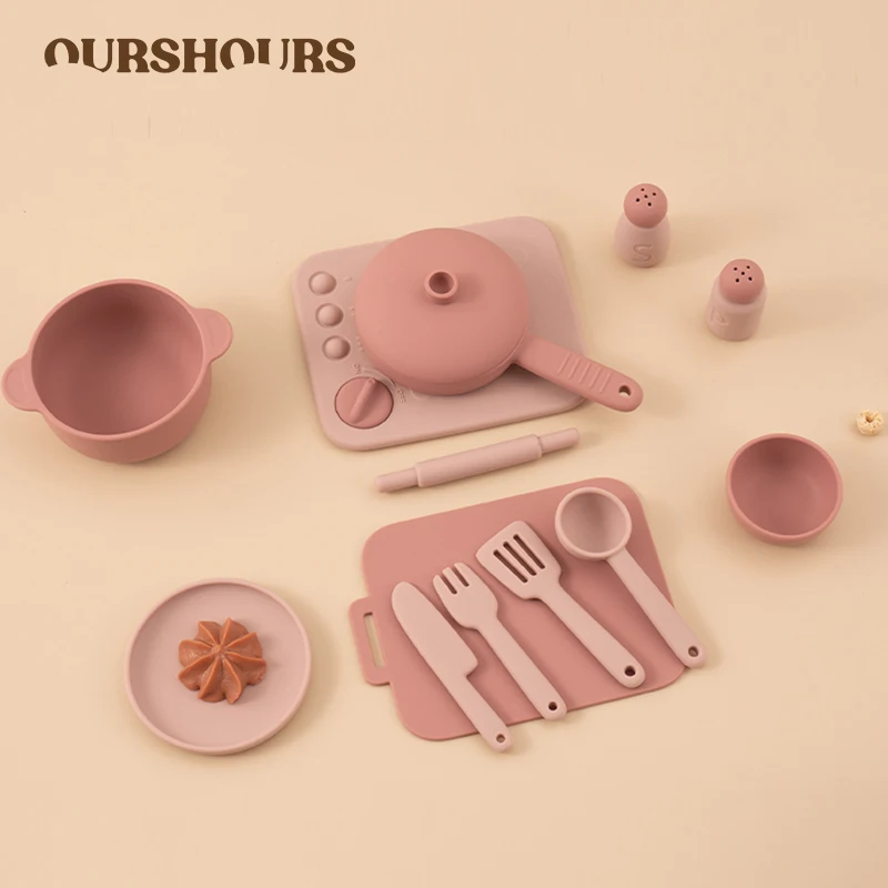 Food Grade Silicone Kitchen Toys Set for Babies Kitchen Accessories Pretend Play Cooking Toy BPA Free Children Educational Toys