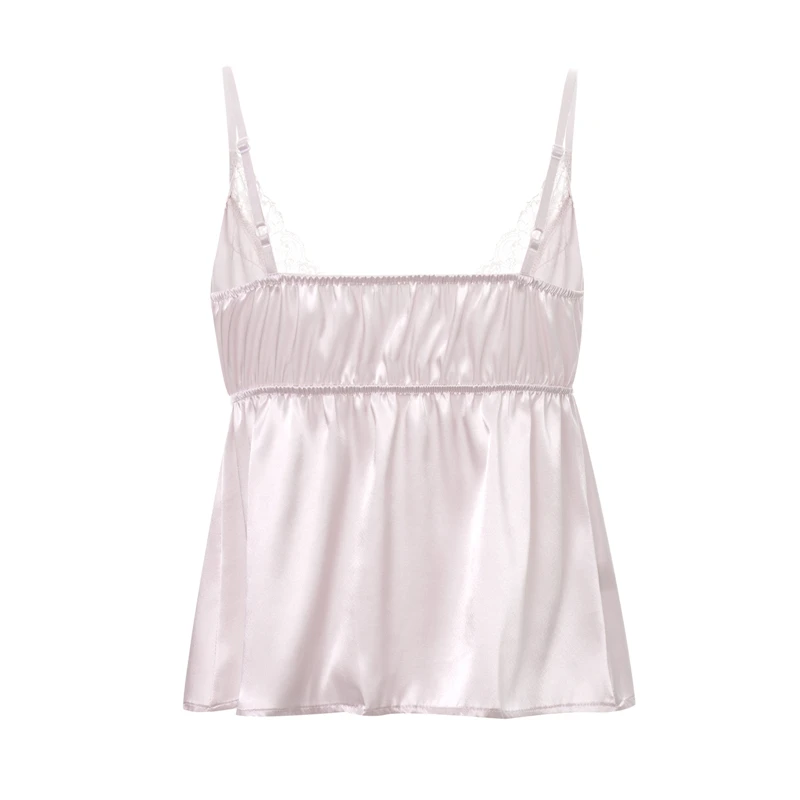 Camisola de encaje de verano para mujer, top beige rosa sin mangas con cuello en V, top ajustado, top corto dulce y sexy a la moda