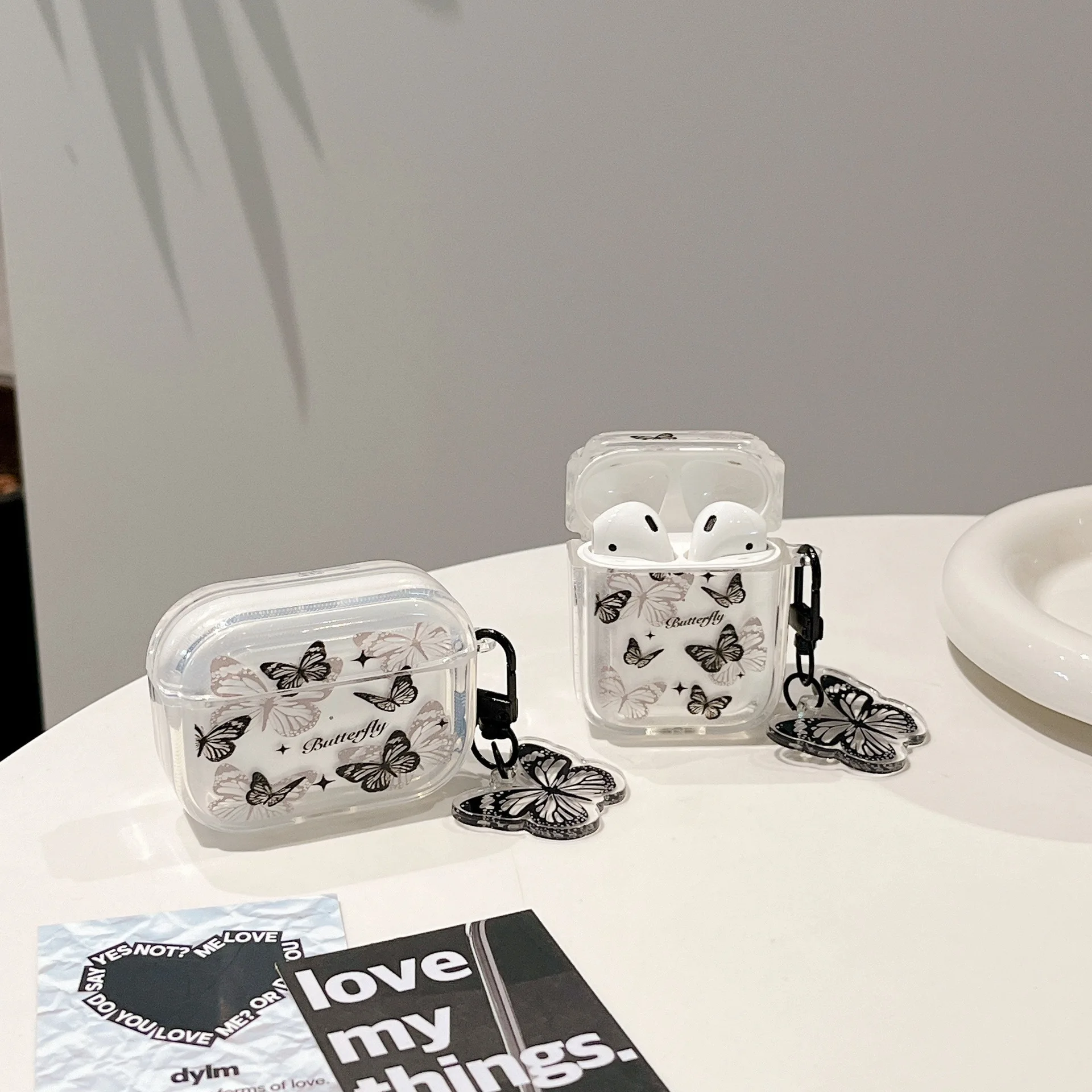 Dark Black Butterfly For Apple AirPods 1 2 Pro Bluetooth Headphone Cover 3rd Generation Silicone Soft Cover Protective Case