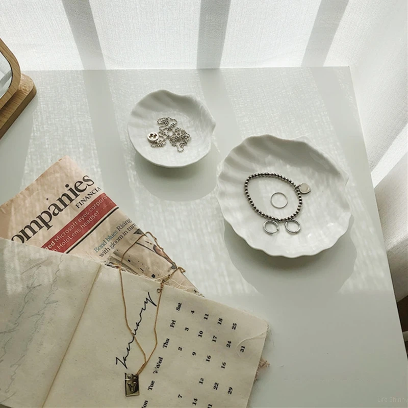 Shell Shaped Ceramic Plate Jewelry Storage Trays Dishes Ring Earings Plate Home Decorative Design jewelry tray