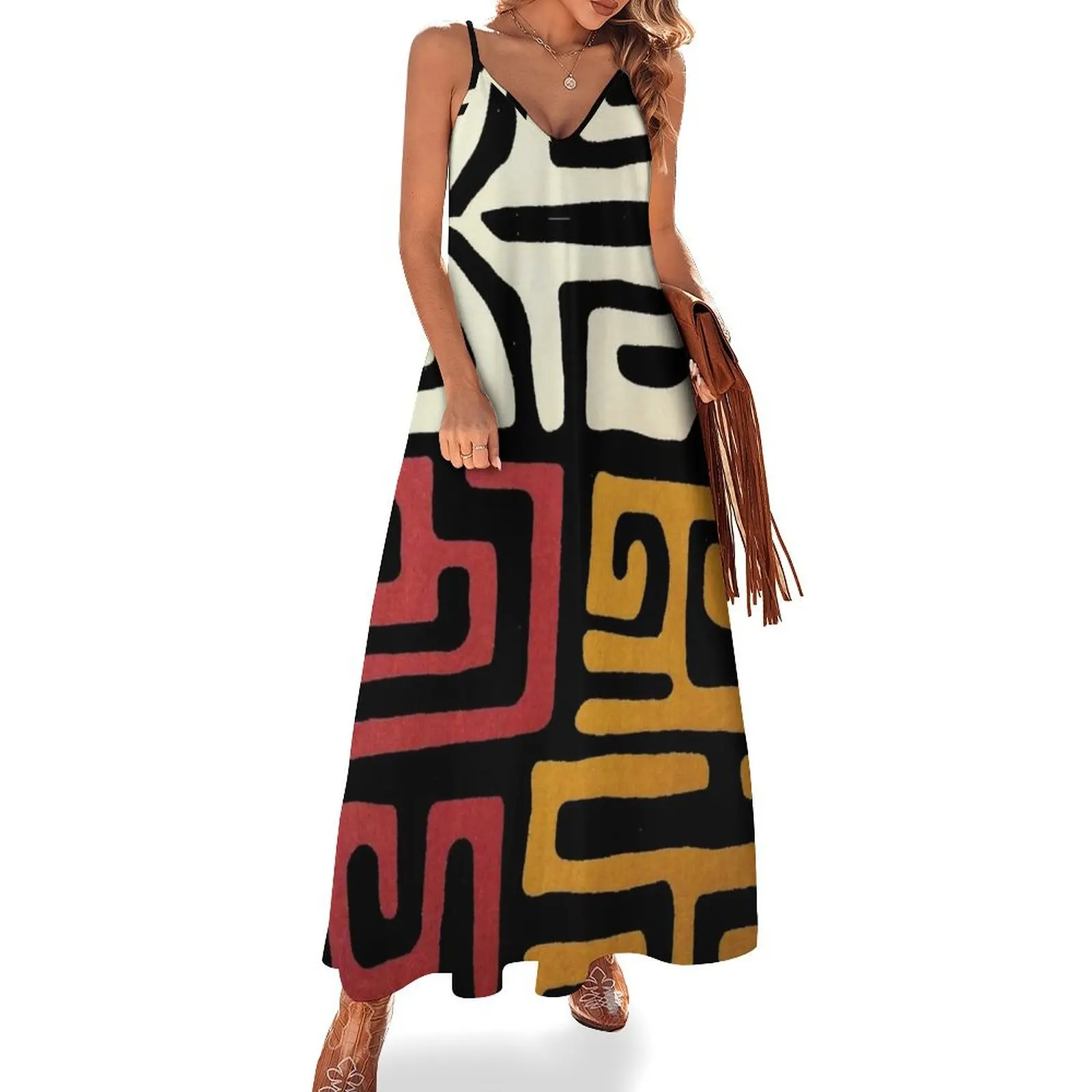 

African Mudcloth Sleeveless Dress dress for women Dress woman