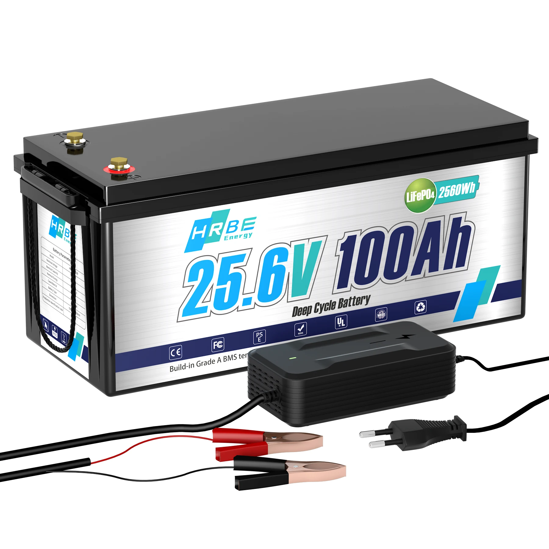 

24V 100Ah LiFePO4 Battery Built-in BMS for Replacing Most of Backup Power Home Energy Storage Off-Grid RV Replacement Battery