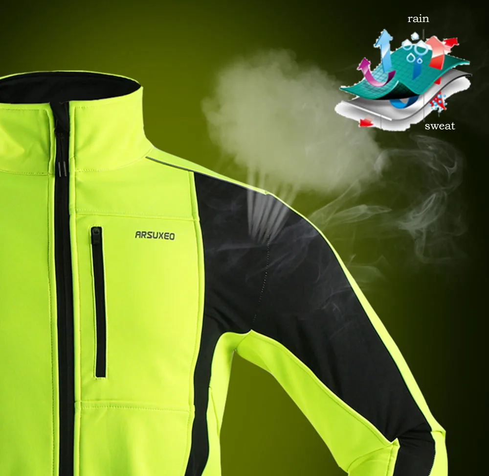 ARSUXEO Men's Cycling Jacket Winter Warm Waterproof Windproof Bicycle Clothing Thermal Fleece Softshell Windbreaker Bike Jacket