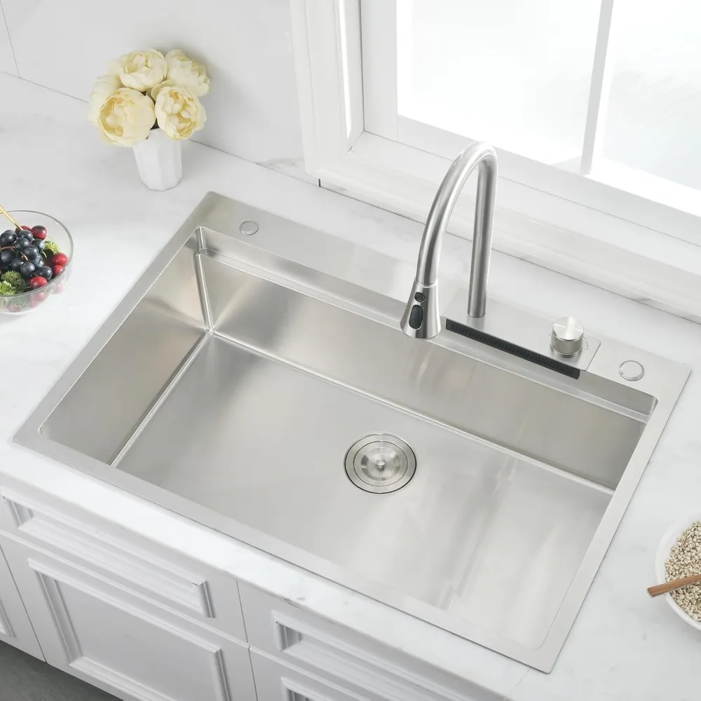 33 Inch Drop In Kitchen Sink With Waterfall Faucet-Kitchen Sink 33×22 Drop In Workstation Kitchen Sink 16 Gauge Stainless 2