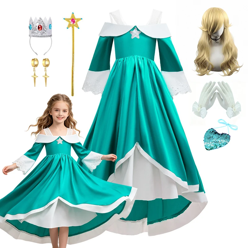Mädchen Prinzessin Rosalina inspiriertes Mario-Themenkostümkleid für Halloween, Geburtstagsfeier, Cosplay, Rollenspiel.