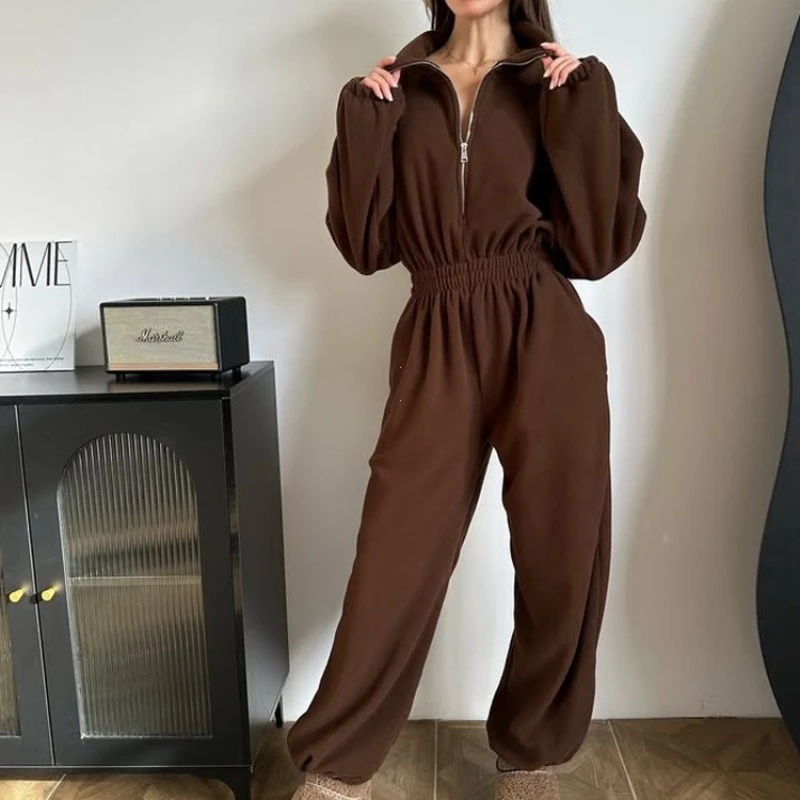 Woman Clothing New Fashion Long-sleeved Jumpsuit Women's Casual Semi-open Elastic Waist Jumpsuit Elegant Woman Jumpsuit