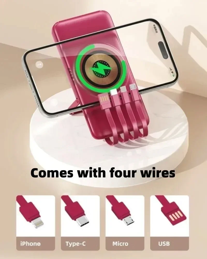 무선 보조배터리, 200000mAh, 빠른 자기 흡입, 휴대용, 내장 케이블, 3 인 1 내구성 모바일 전원 공급 장치